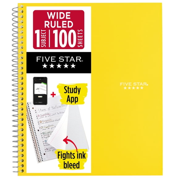 Five Star 1 Subject Wide Rule Notebook - Vivid Yellow