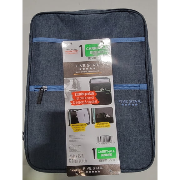FIVE STAR MEA29092 1 IN FIVE STAR CARRY-ALL ZIPPER BINDER - BLUE