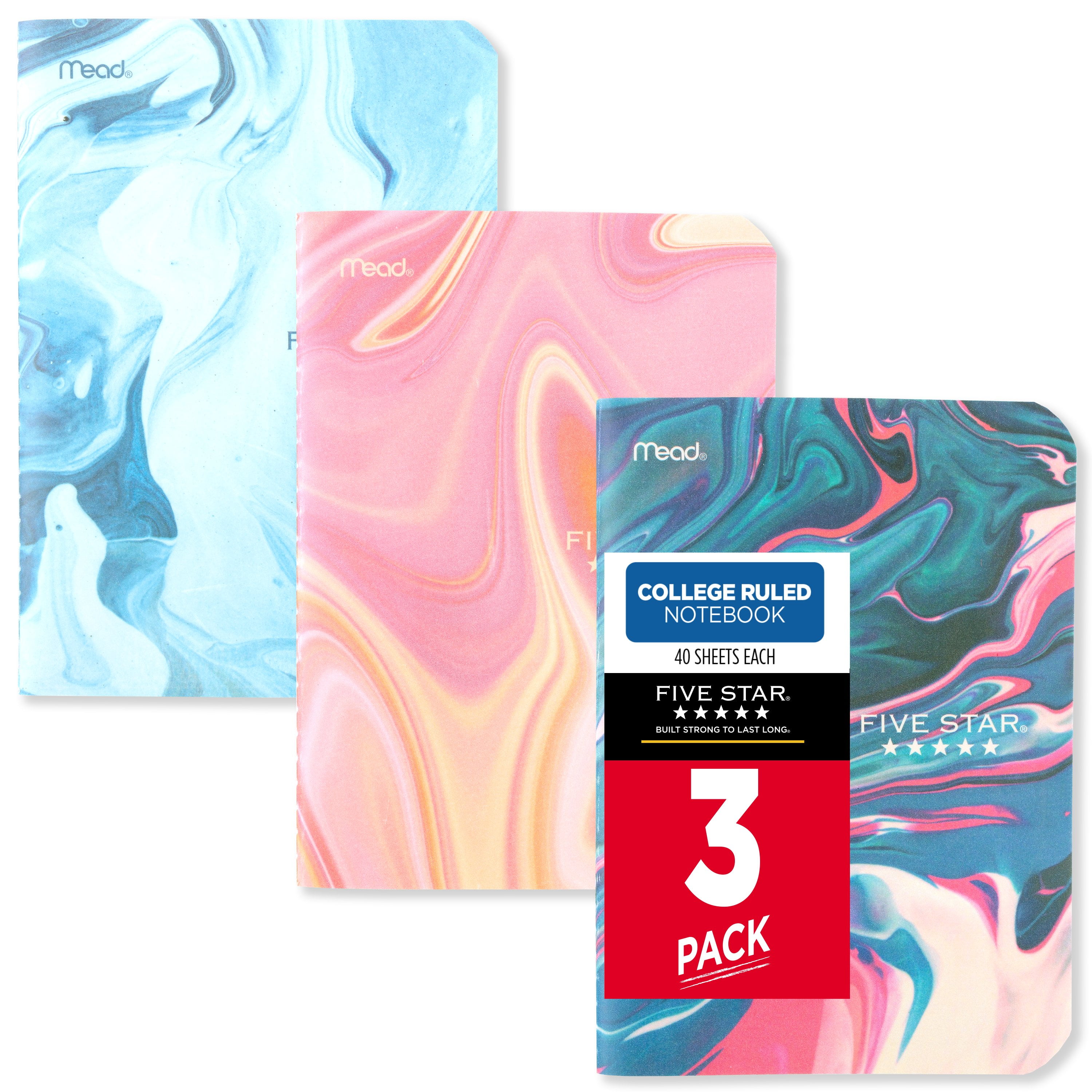 Five Star Fashion College Ruled Writing Notebook, 5" x 7", Biodome, Poly, Sewn, 40 Sheets, 3 pack