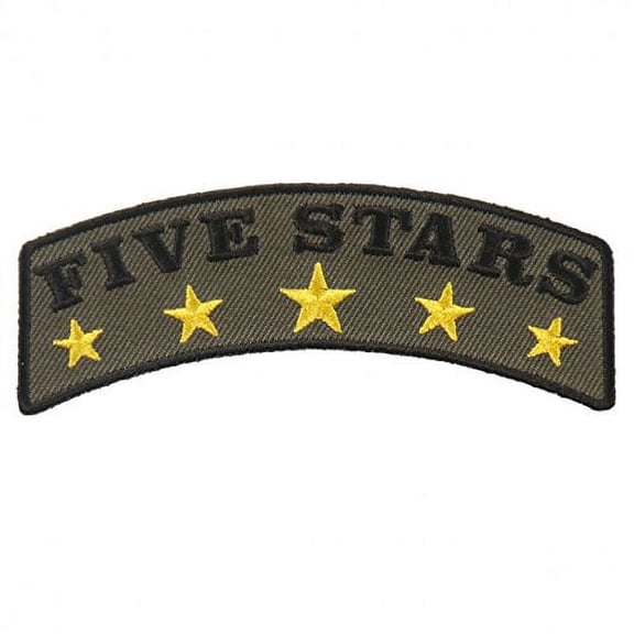 FIVE STARS, High Thread Embroidered Iron-On / Saw-On, Heat Sealed Backing Rayon PATCH - 4" x 2"