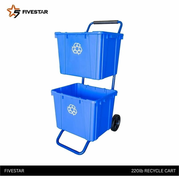 FIVESTAR Recycle Cart for Recycling Bins, 220 lbs Capacity, Steel, Blue