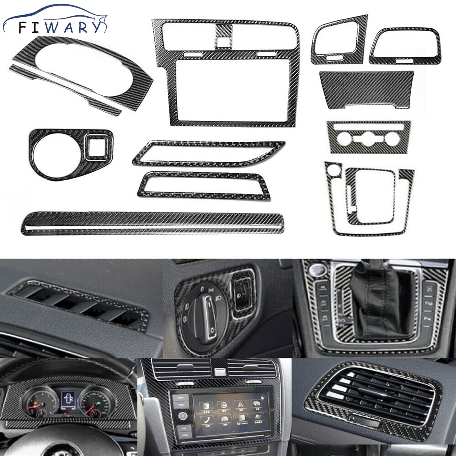 FIWARY 15Pcs For VW Golf 7 GTI MK7 14-19 Carbon Full Set Fiber Interior Dashboard Cover