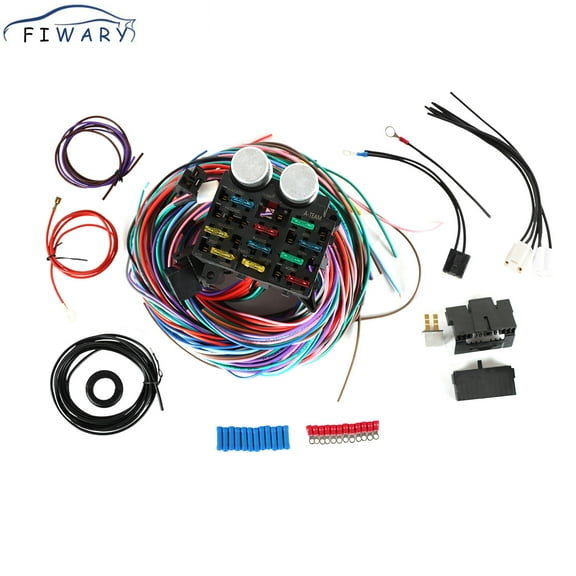 FIWARY Universal 12 Circuit 10 Fuse Wiring Harness Wire Kit for Chevrolet Pickup Truck