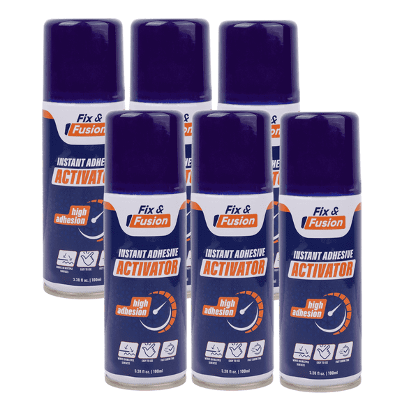 FIX & FUSION Activator Spray (3.38 Fl Oz), Instant Cure Accelerator for Cyanoacrylate (CA) Super Glue for Wood, Plastic, Rubber, Granite, and DIY & Professional, Accelerates Bonding Strength, 6 Pack