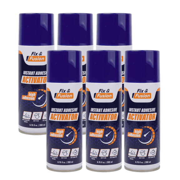 FIX & FUSION Activator Spray (6.76 Fl Oz), Instant Cure Accelerator for Cyanoacrylate (CA) Super Glue for Wood, Plastic, Rubber, Granite, and DIY & Professional, Accelerates Bonding Strength, 6 Pack