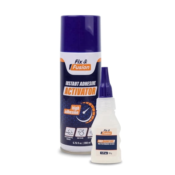 FIX & FUSION Cyanoacrylate Super Glue (1.77 oz) with Activator Spray (6.76 fl oz) Kit, Fast Bonding Adhesive for DIY & Repair, 1-pack