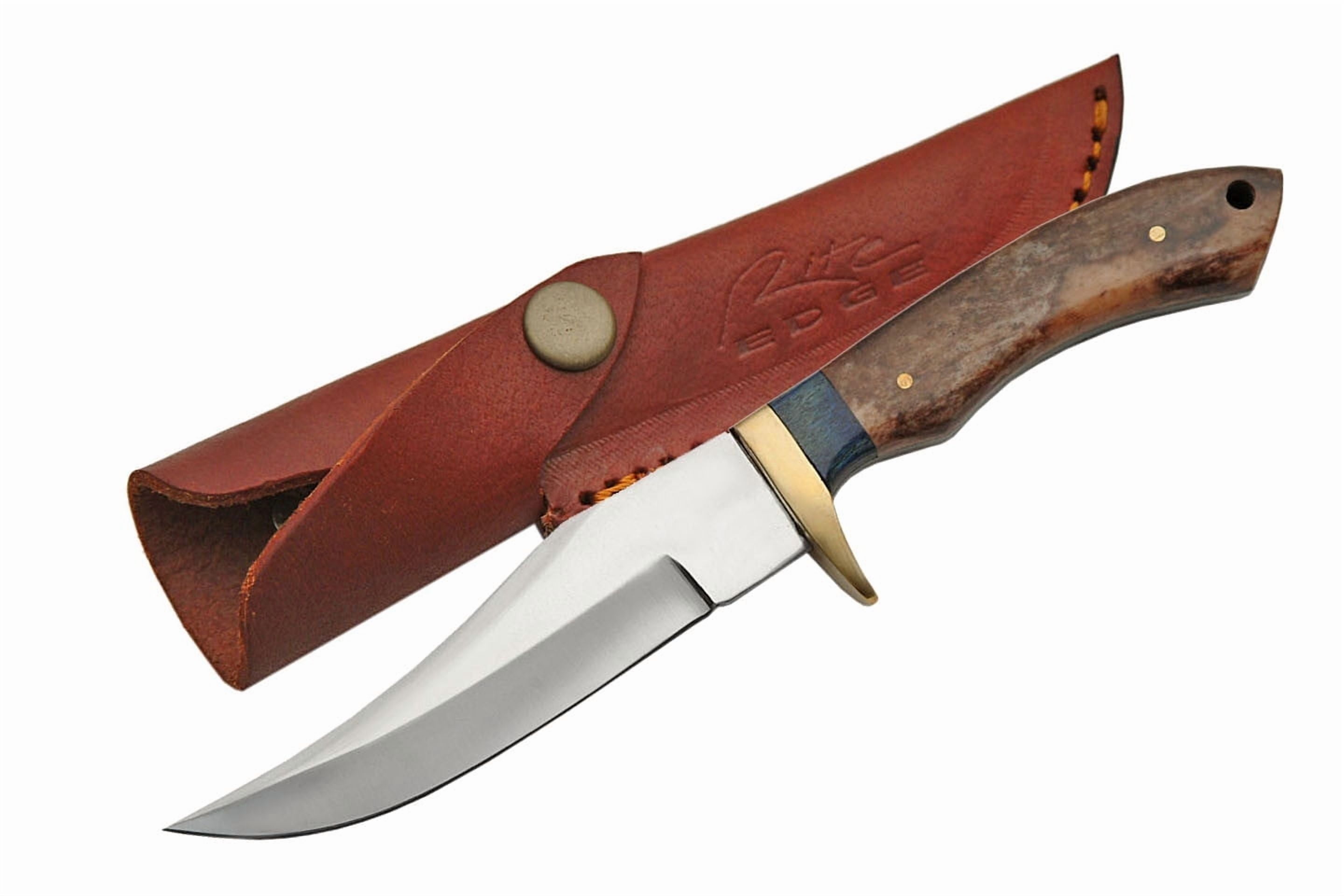 SZCO 8.25" Fixed Blade Hunting Knife, 4.25" Stainless Steel 8-Gauge Blade with Brown Bone Handle and Sheath for Outdoor Survival and Field Dressing