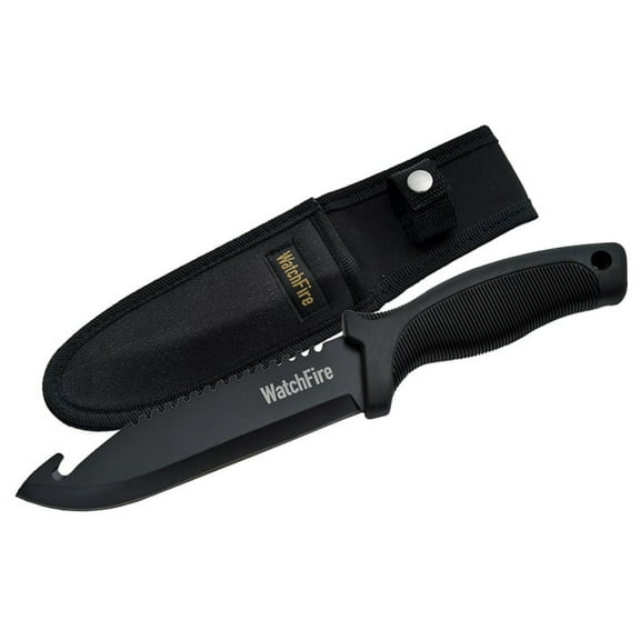 SZCO 10.5" Guthook Hunter Knife with Black Blade, Skid Proof Handle & Nylon Sheath for Outdoor Use