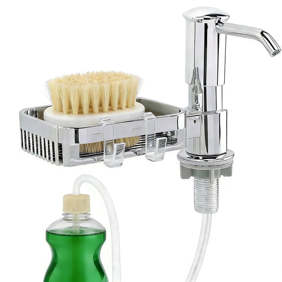 FIXPARTS Soap Dispenser for Kitchen Sink,31.5"Built in Soap Dispenser Pump with Sponge Holder Silver