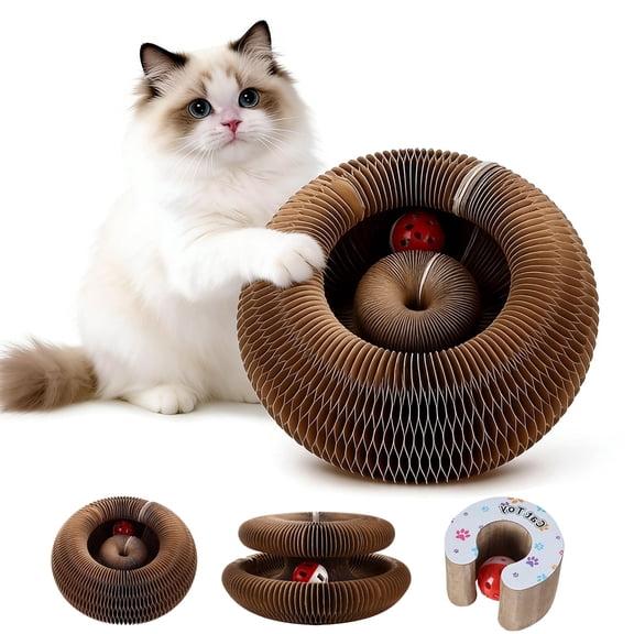 FIXPARTS Cat Toy Magic Organ Cat Scratching,Reversible Interactive Pet Cardboard Toys with Bell Ball