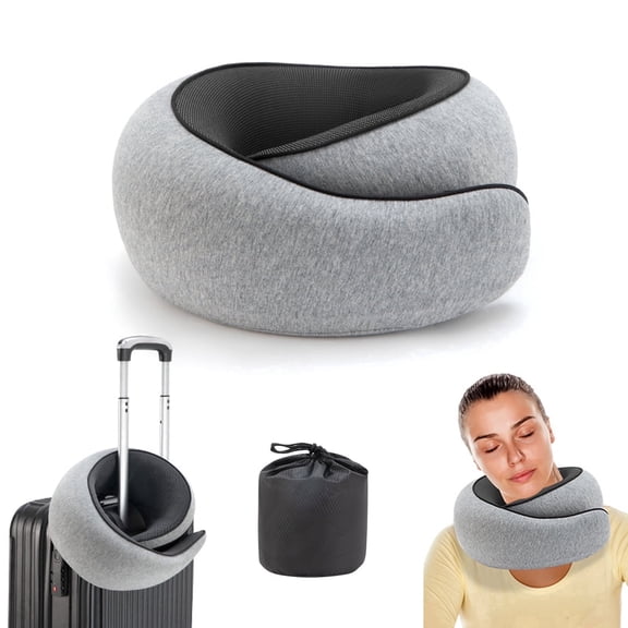 FIXPARTS Neck Travel Pillow,100% Memory Foam Travel Pillows for Airplanes with Carry Bag,Grey