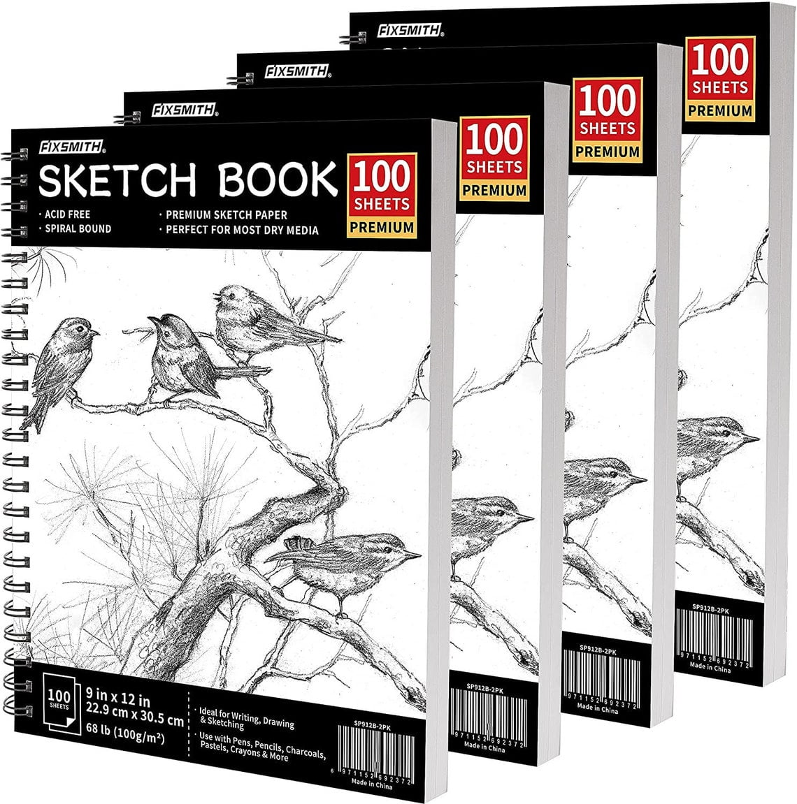 FIXSMITH 5.5x8.5 Sketch Book | 160 Sheets (68 lb/100gsm) | 2 Pack Sketchbooks | Top Spiral Bound Artist Sketch Pad | Acid Free Drawing Pad | Ideal