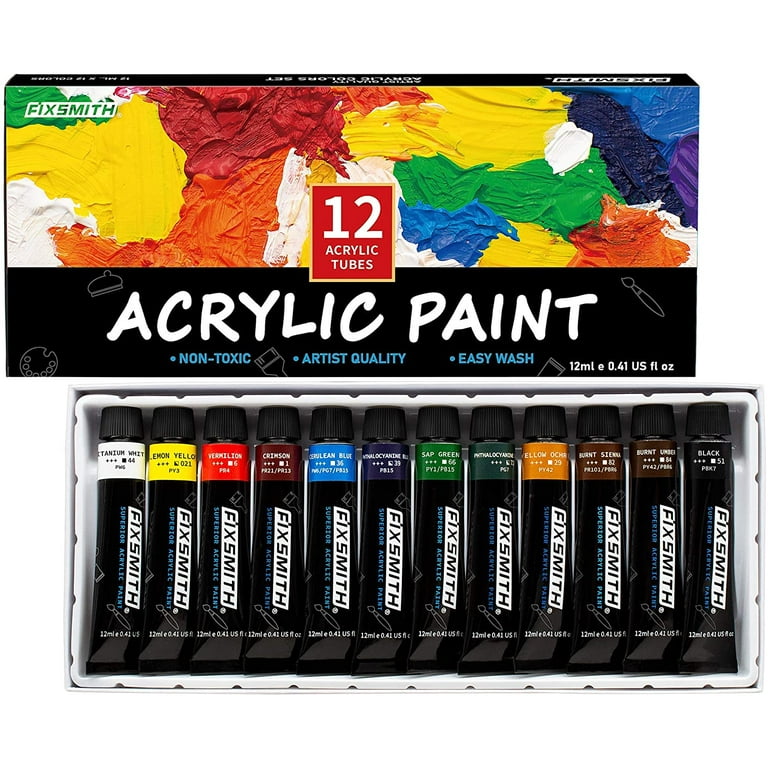 Professional Acrylic Paint, Set of 24/48 Tubes (22 mL) Art Set for Adults  and Kids, Painting on Canvas Panels Glass Wood Fabric