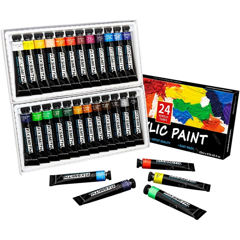 FIXSMITH Pintura acrílica, juego de 12 colores/tubos (0.41 onzas, 0.4 fl  oz) con caja de almacenamiento, no se decolora, pinturas no tóxicas para