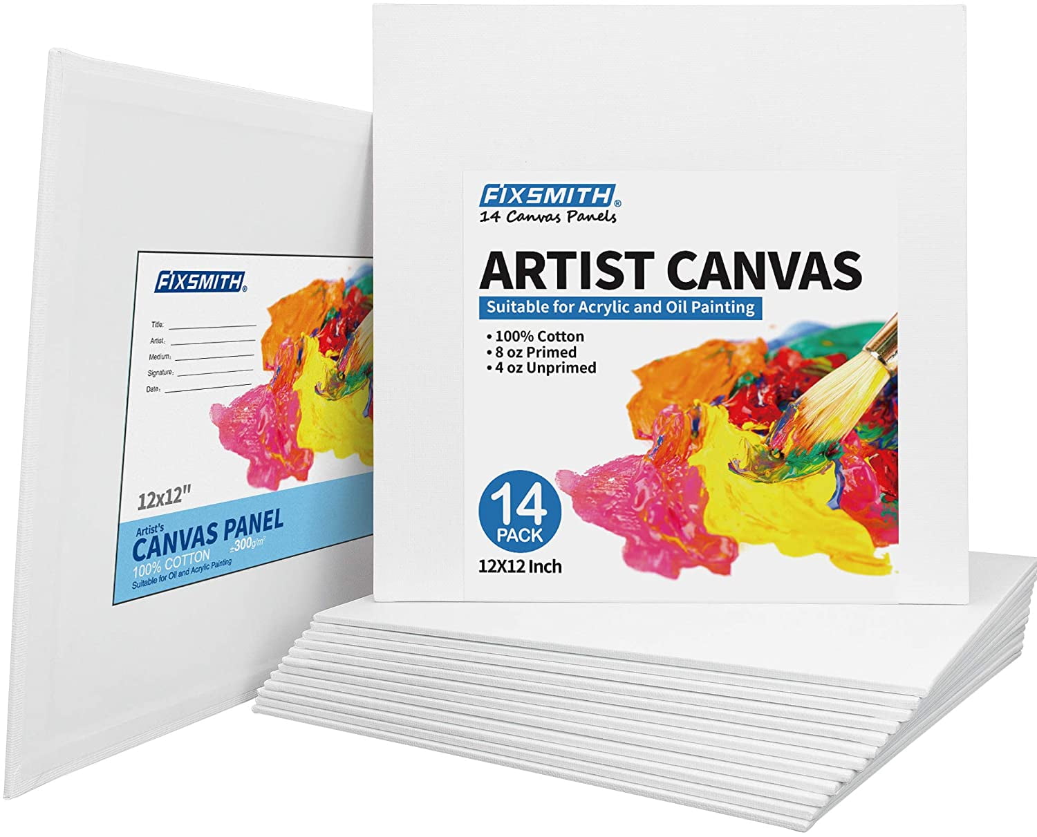 FIXSMITH Canvas Panels 14 Pack - 12 x 12 Inch Painting Canvas Panel ...