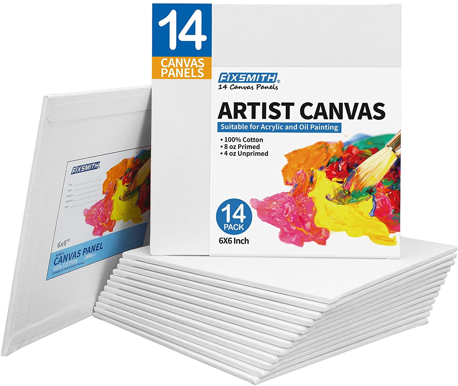 Artist Panel FIXSMITH Canvas Panels 14 Pack - 6 x 6 Inch Painting Canvas Panel ...