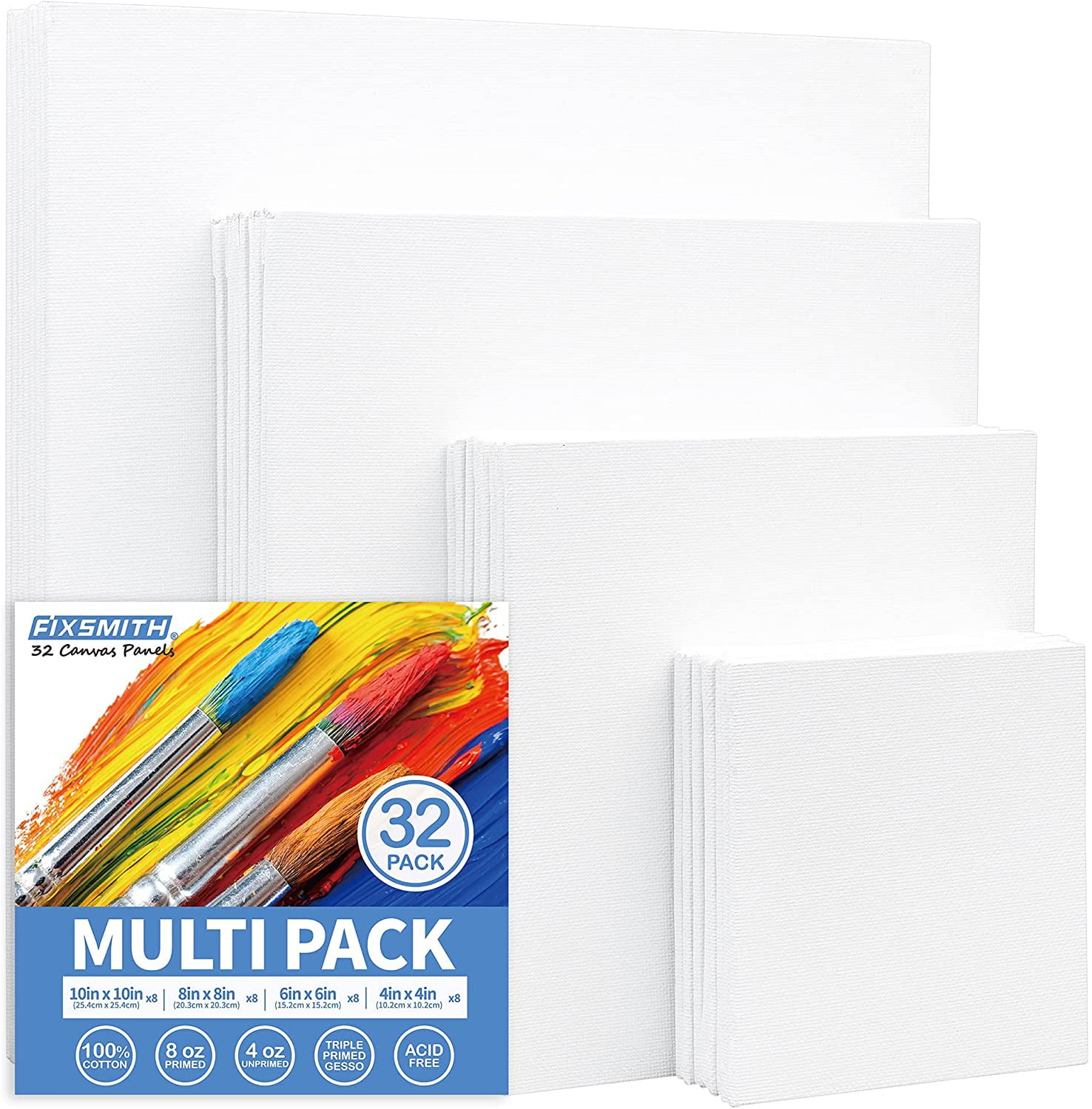 FIXSMITH Painting Canvas Panel Boards - 4x4 Inch Art Canvas,24 Pack Mini  Canvases,Primed Canvas Panels,100% Cotton,Acid Free,Professional Quality