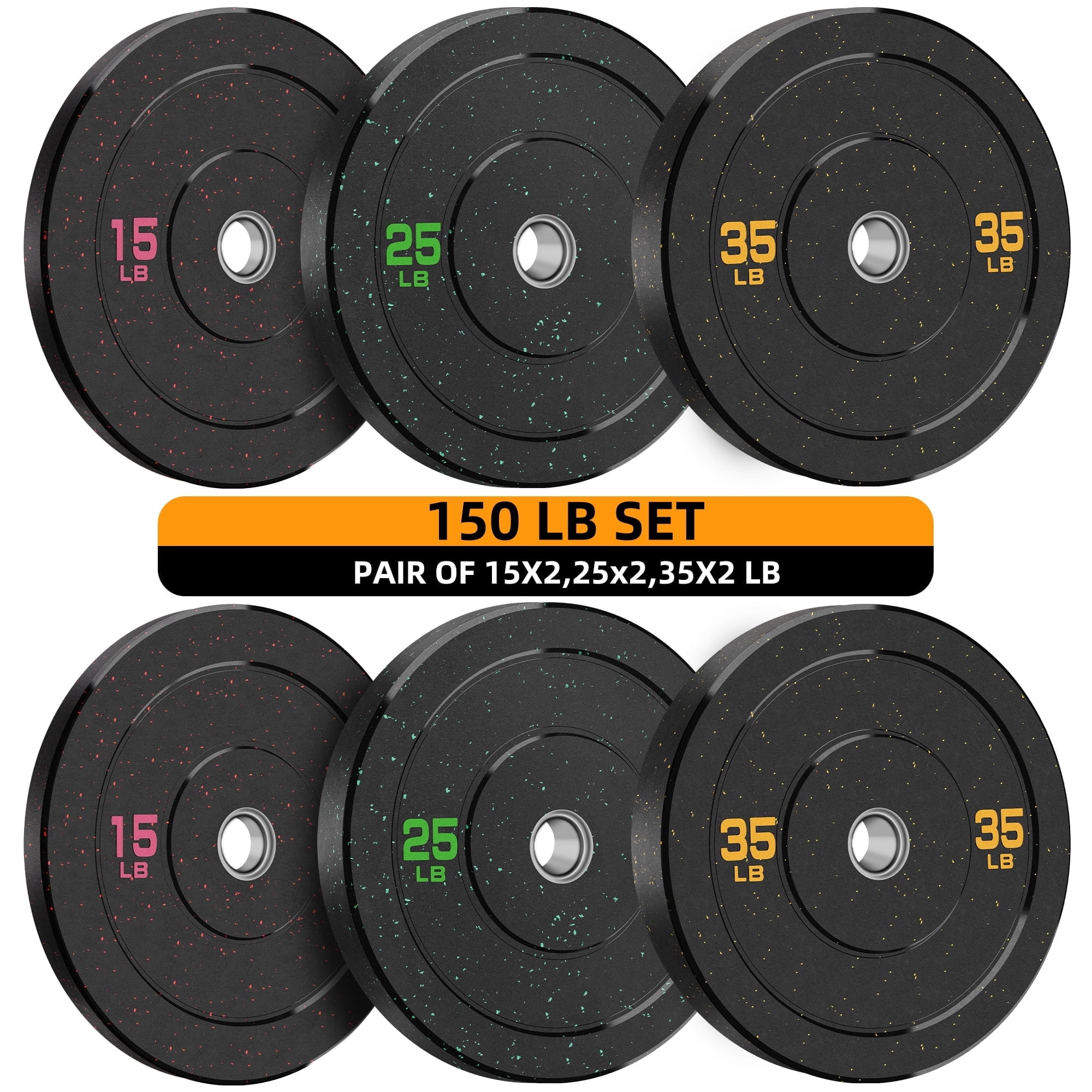 FIXTECH 2-Inch Bumper Plates High Bounce, Olympic Weight Plate Set 150lb, Barbell Weight Plates Set for Home Gym, Colored Weights Rubber Strength Training Plate for Weight Lifting