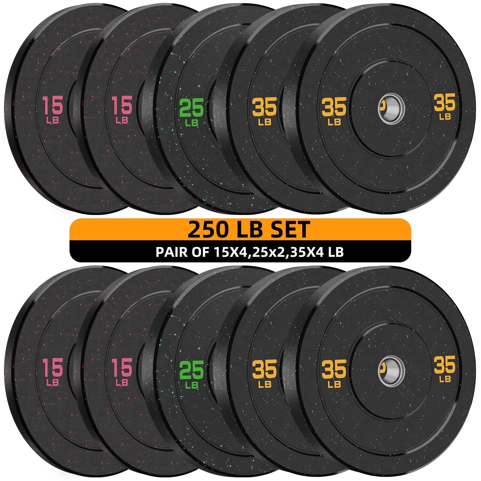 FIXTECH 2-Inch Bumper Plates High Bounce, Olympic Weight Plate Set 250lb, Barbell Weight Plates Set for Home Gym, Colored Weights Rubber Strength Training Plate for Weight Lifting