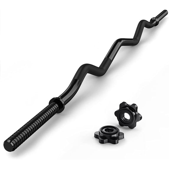 FIXTECH 47'' Curl Bar with Collars for All Standard 1" Plates, 220-Pound Capacity, Black