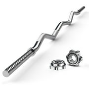 FIXTECH 47'' Curl Bar with Collars for All Standard 1" Plates, 440-Pound Capacity, Silver