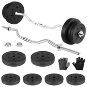 FIXTECH 50LB Adjustable Barbell Weight Set with 48 Inch Curl bar for Men and Women Fitness, Black
