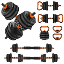 FIXTECH 55 Lbs Adjustable Weight Dumbbell Set - Premium Home Gym Equipment with Dumbbell, Barbell, Kettlebell, Push-Up Modes, Orange