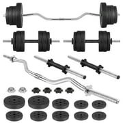FIXTECH 66LB 2 in 1 Olympic Adjustable Weight Set with Curl bar Used As Barbell for Family fitness, Black