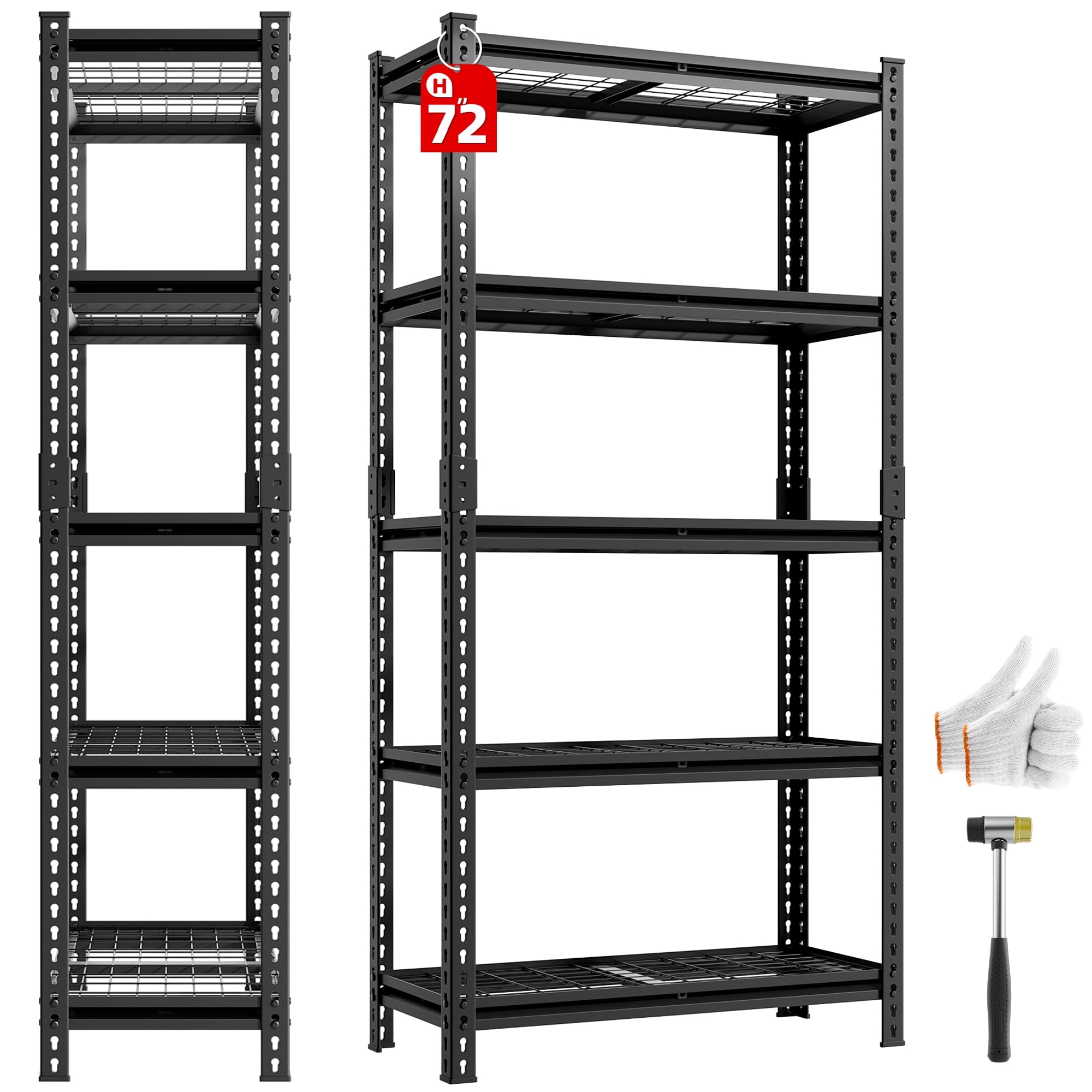 FIXTECH 5-Tier Adjustable Storage Shelf Units for Garage Heavy Duty, 72" H x 35.5" W x 16", Black