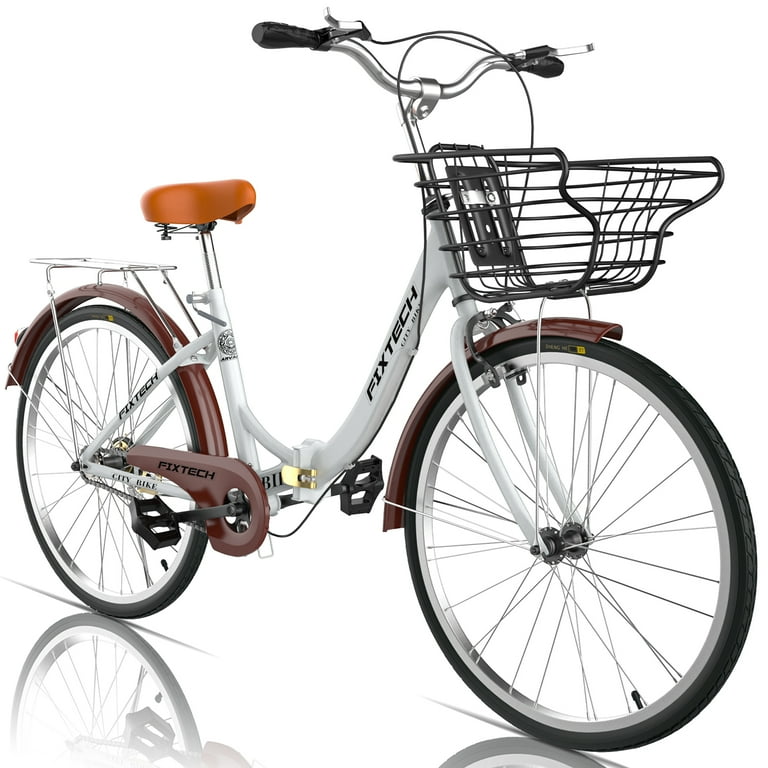 FIXTECH Foldable Comfort Cruiser Bike 26 inch with Basket for