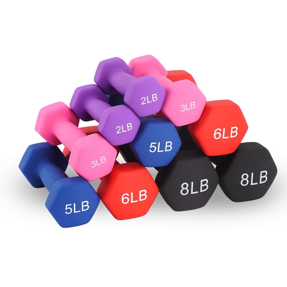 FIXTECH Neoprene Coated Dumbbell Hand Weights Set of 8 – Hex Dumbbells for Home Gym, Strength Training & Full-Body Workouts in Multiple Weights