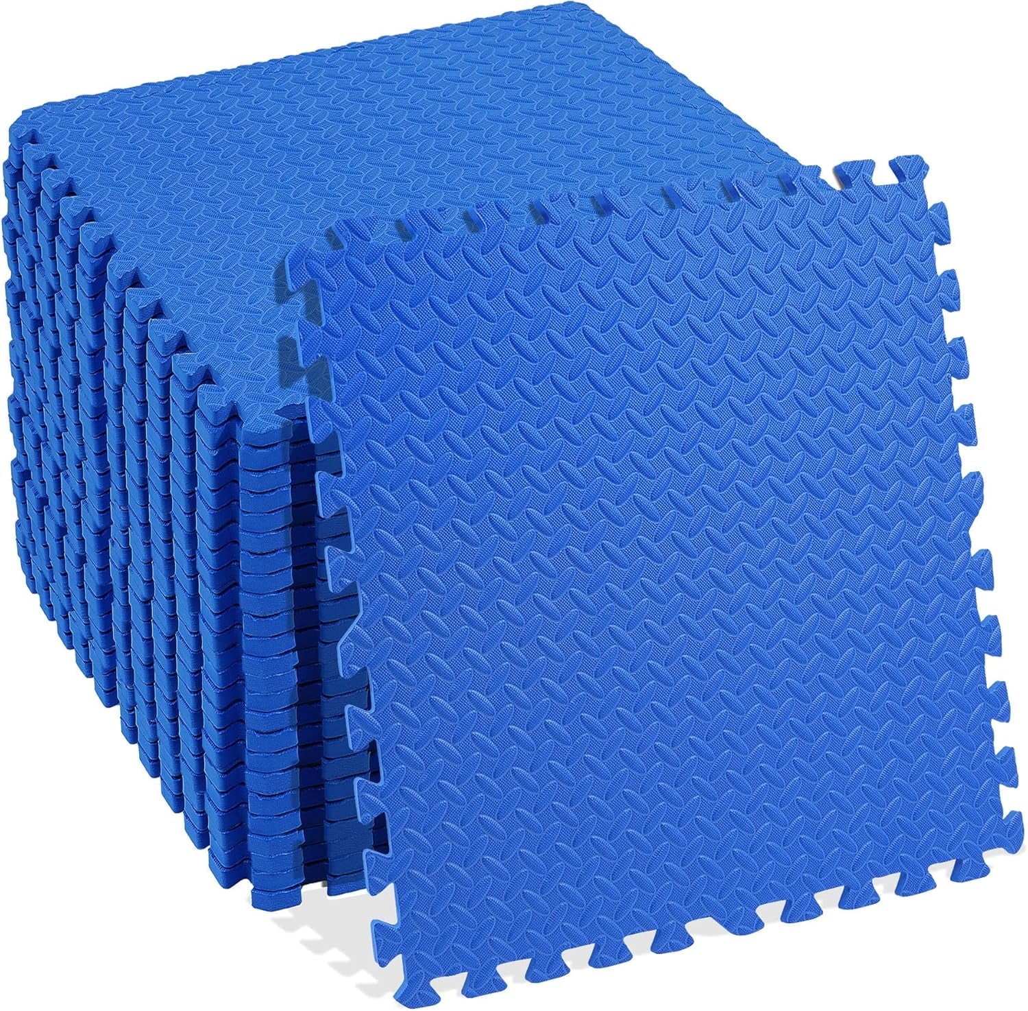 FIXTECH Puzzle Exercise Mat, EVA Interlocking Foam Floor Tiles For Home Gym, Mat For Home Workout Equipment, Floor Padding For Kids, Blue, 24 In X 24 In X ½ In, 96 Sq Ft - 24 Tiles