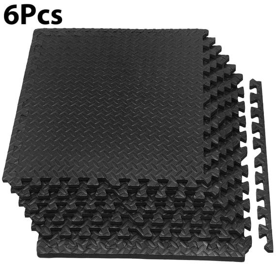 FIXTECH Puzzle Exercise Mat, EVA Interlocking Foam Floor Tiles For Home Gym, Mat For Home Workout Equipment, Floor Padding For Kids,Black, 24 In X 24 In X ½ In, 24 Sq Ft - 6 Tiles