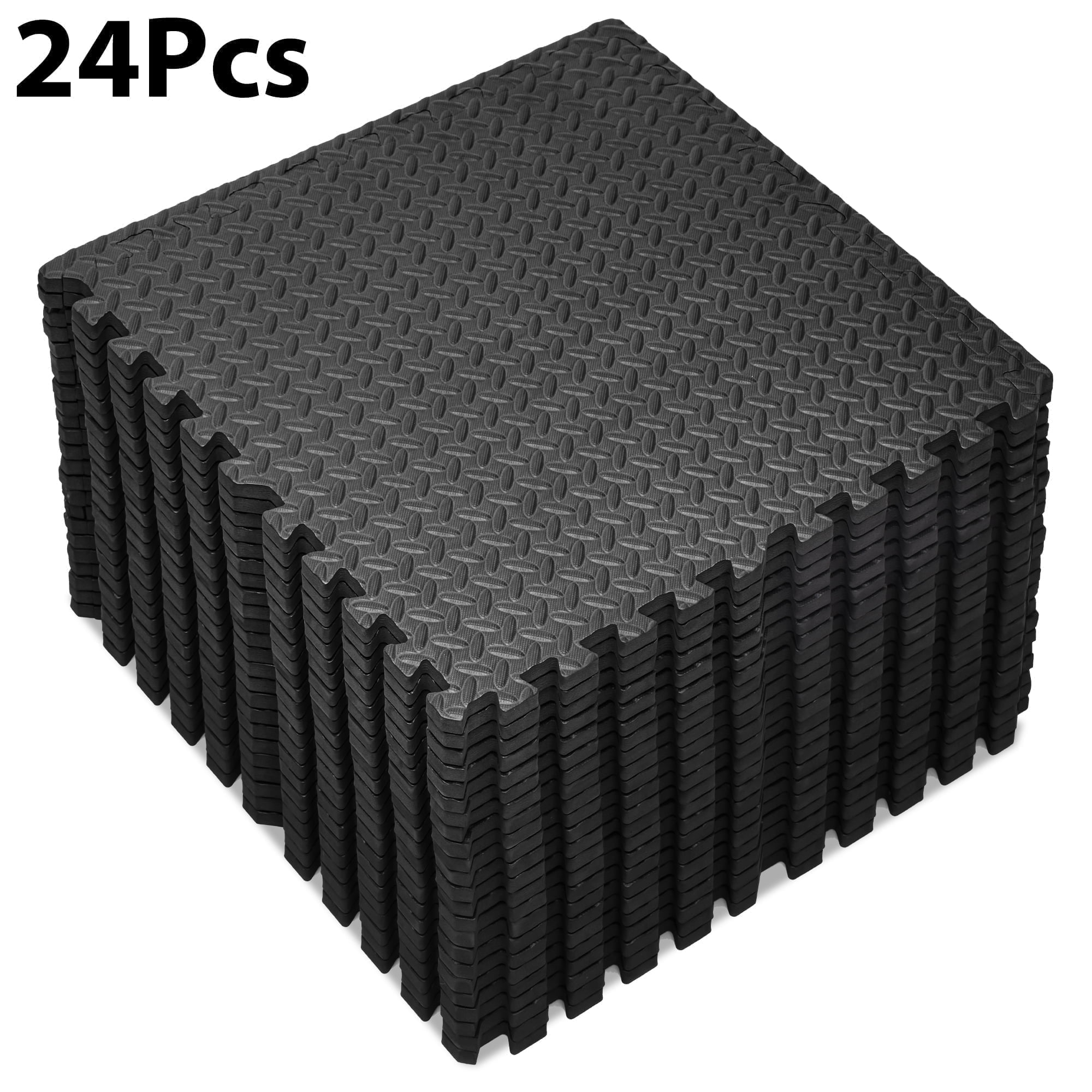FIXTECH Puzzle Exercise Mat, EVA Interlocking Foam Floor Tiles for Home Gym, Mat for Home Workout Equipment, Floor Padding for Kids, Black, 24 in X 24 in X ½in, 96 Sq ft - 24 Tiles
