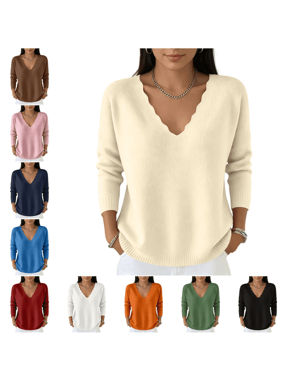Sweaters for Women Fall Long Sleeve V Neck Tops Casual Lightweight Knit Pullover Sweater Plus Size Warm Fall Winter Clothes