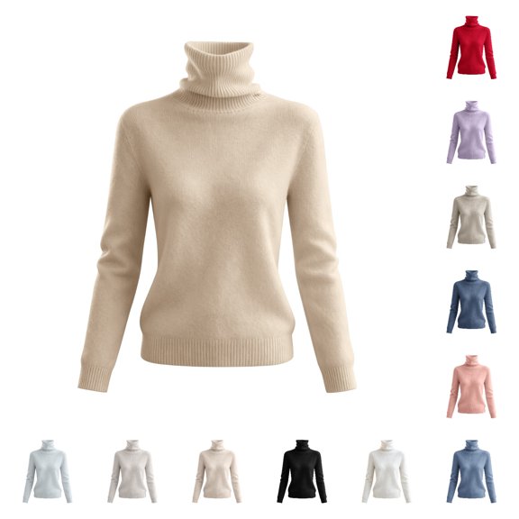 FIYMEKI Women Turtleneck Sweater High Ribbed Neck Soft Long Sleeve Pullover Cozy Winter Warm Casual Top for Cold Days Daily Wear