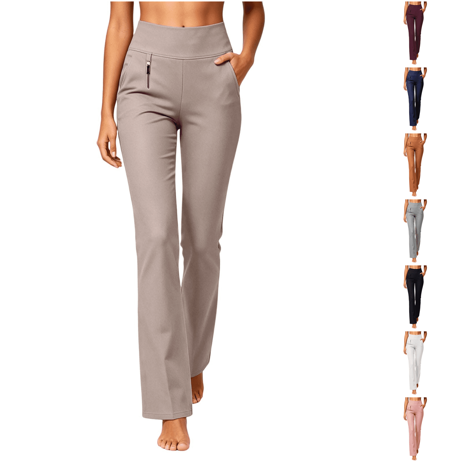 FIYMEKIn Women's High Rise Straight Leg Pants Solid Color Slim Fit ...