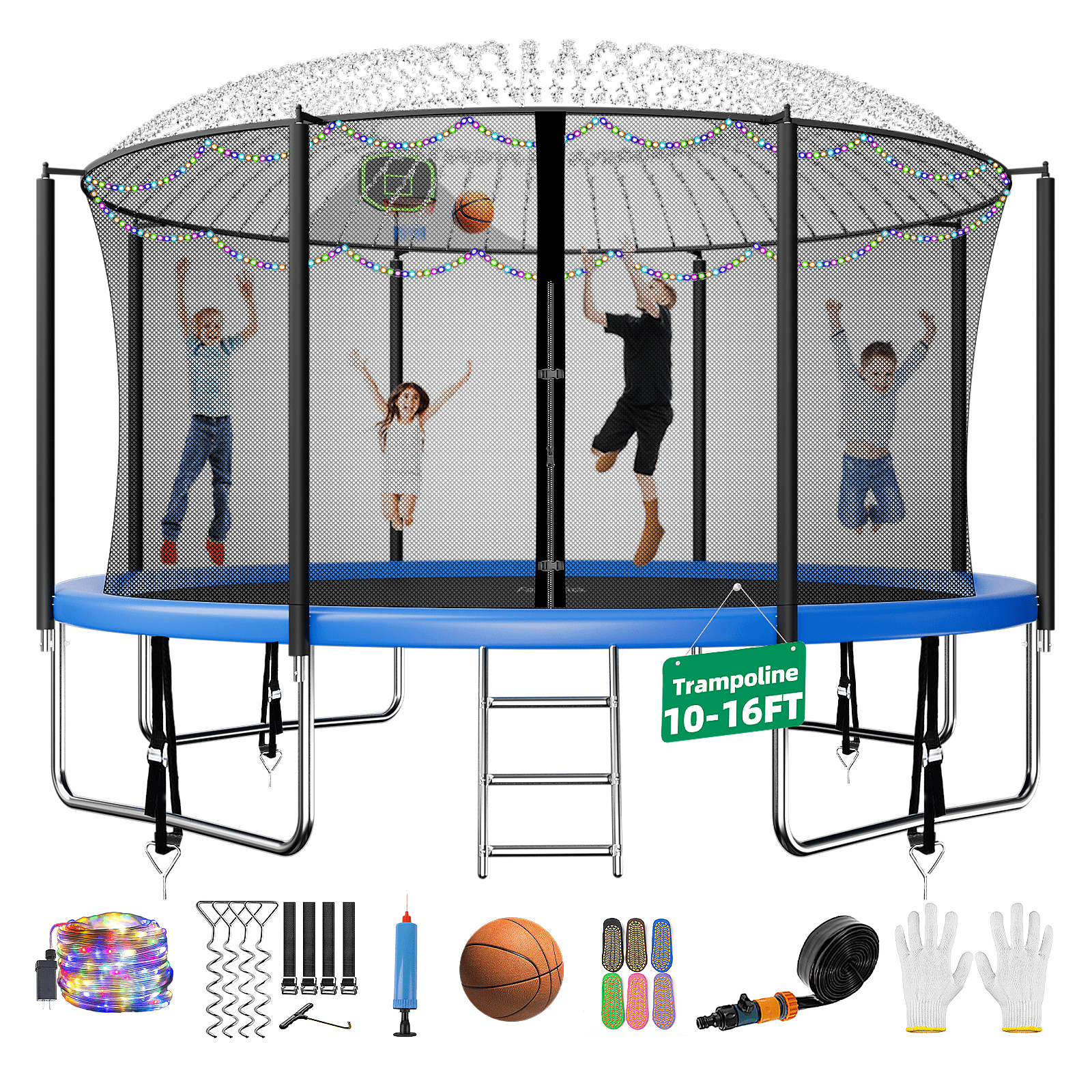 FIZITI 12FT Trampoline for Adults/Kids, Outdoor with Enclosure