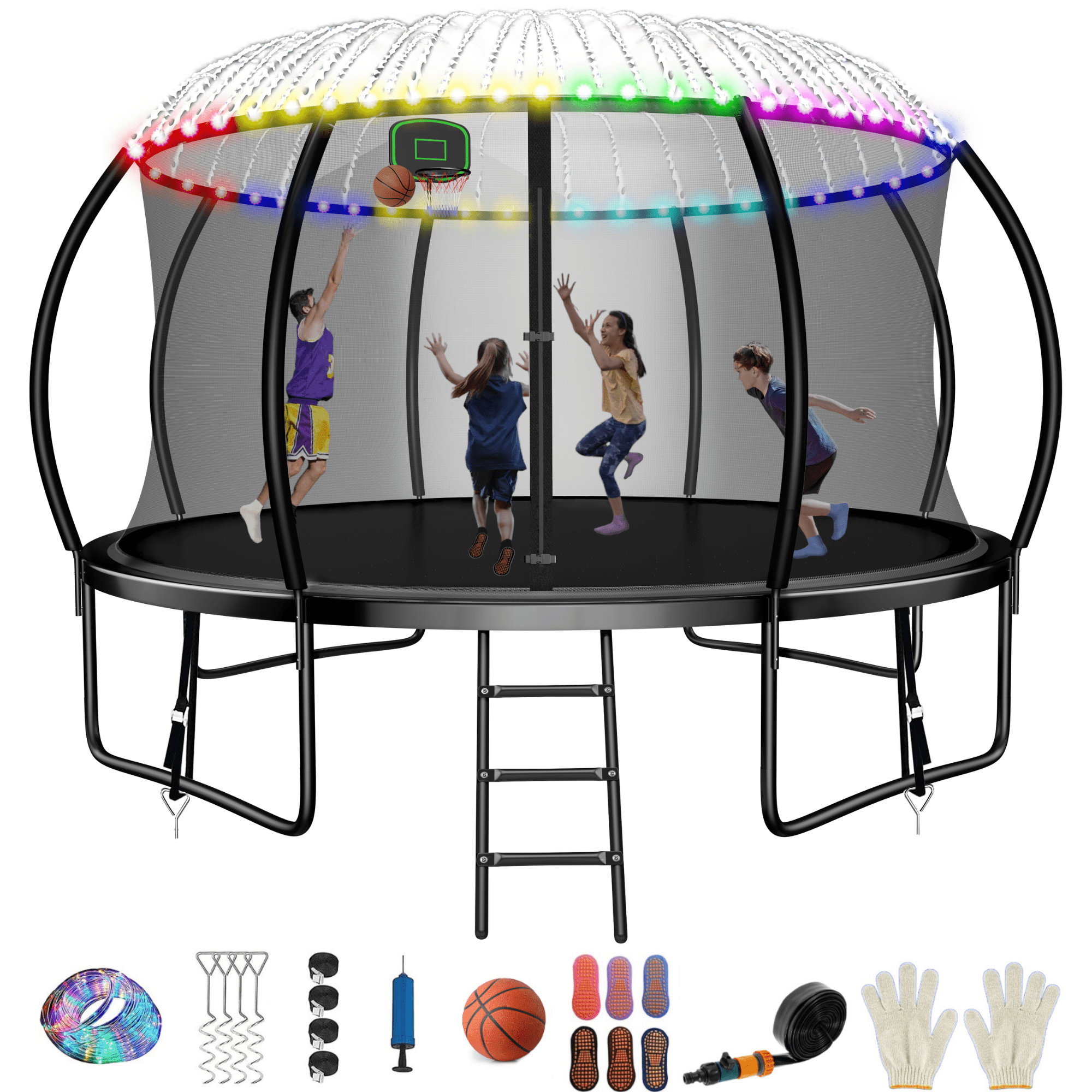 FIZITI 14FT 1400LBS Trampoline with Basketball Hoop for Kids,Pumpkin Outdoor Trampoline with Enclosure Net,Sprinkler,Light,Socks,Ladder, Recreational FIZITI 14FT 1400LBS Trampoline with Basketball Hoop for Kids,Pumpkin Outdoor Trampoline with Enclosure Net,Sprinkler,Light,Socks,Ladder, Recreational