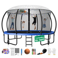 thumbnail image 1 of FIZITI 14FT 1400LBS Trampoline with Basketball Hoop for Kids,Pumpkin Outdoor Trampoline with Enclosure Net,Sprinkler,Light,Socks,Ladder, Recreational Backyard Trampoline Capacity for 7-8 Kids,Blue, 1 of 11