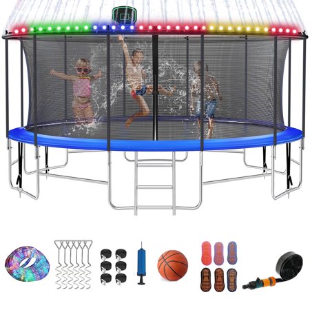 FIZITI 16FT 1500LBS Trampoline for Adults/Kids,Outdoor Trampoline with Enclosure Net,Basketball Hoop,Wind Stakes,Ladder,Recreational Trampoline for Backyard