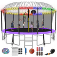 thumbnail image 1 of FIZITI 16FT Trampoline with Basketball Hoop, Enclosure Net, Light, Sprinkler, Socks, 2000LBS Outdoor Heavy Duty Round Trampoline for 6-8 Kids Adults,Purple, 1 of 10
