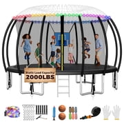 FIZITI 16FT Trampoline with Basketball Hoop,Enclosure Net,Sprinkler,Light,Socks,Ladder for 7-8 Kids and Adult,2000LBS Pumpkin Outdoor Heavy Duty Recreational Backyard Trampoline