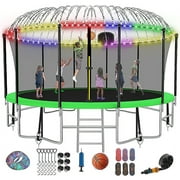 FIZITI 16FT Trampoline with Basketball Hoop, Enclosure Net, Light, Sprinkler, Socks, 2000LBS Outdoor Heavy Duty Round Trampoline for 6-8 Kids Adults