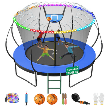 FIZITI Springless Trampoline,10FT 8FT 6FT 1000LBS Trampoline for Kids,Bungee Cords Trampoline with Enclosure,Basketball Hoop,LED Light,Sprinkle and More Gifts, Outdoor Pumpkin Trampoline