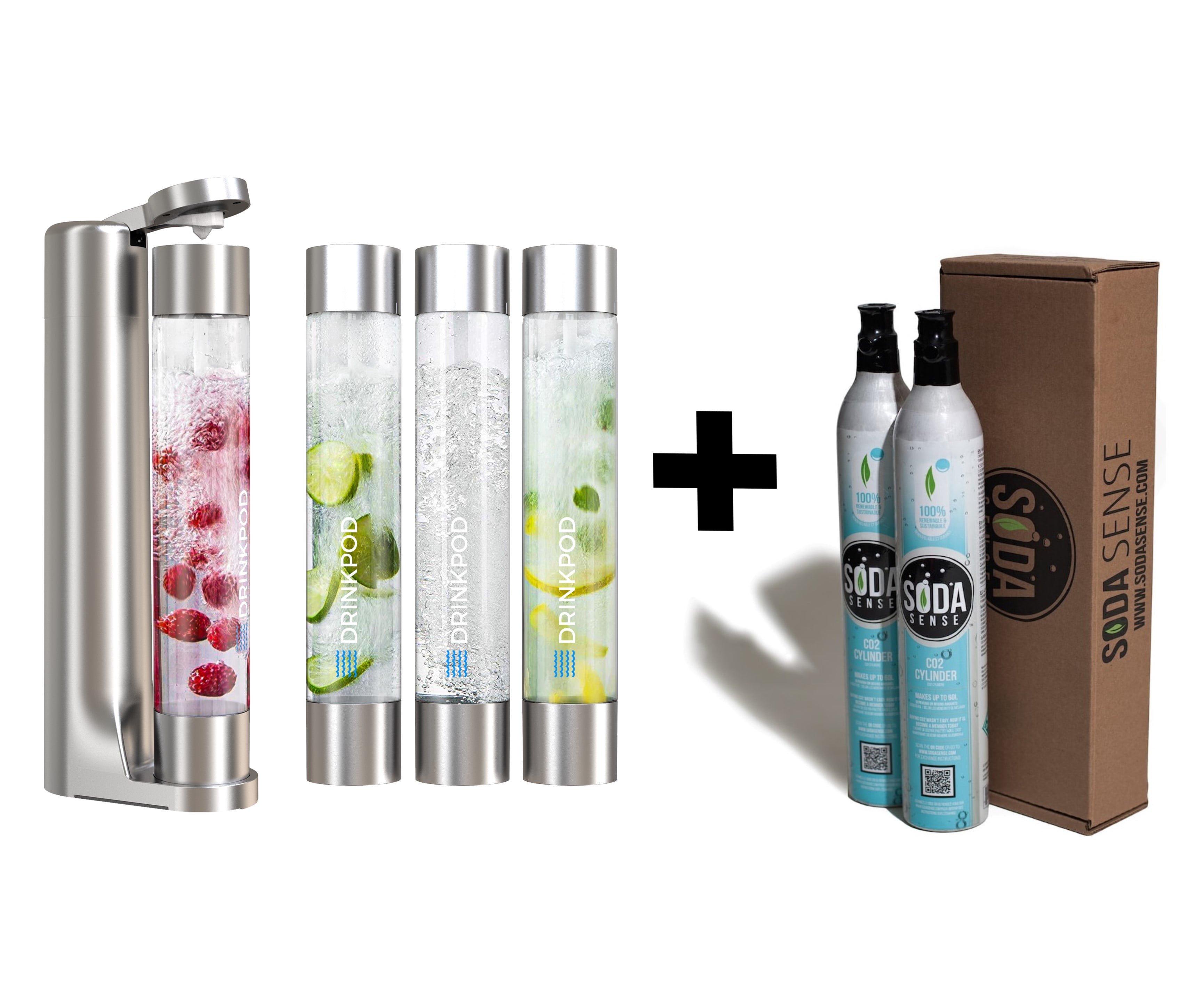 FIZZpod Soda Maker With TWO CO2 Cylinder- Fizzy Drink Machine with 3 ...