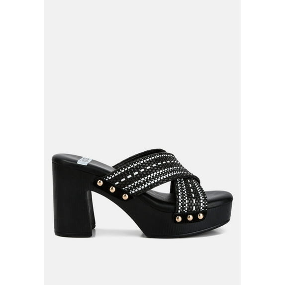 FInley Raffia High Block Heel Clogs In Black