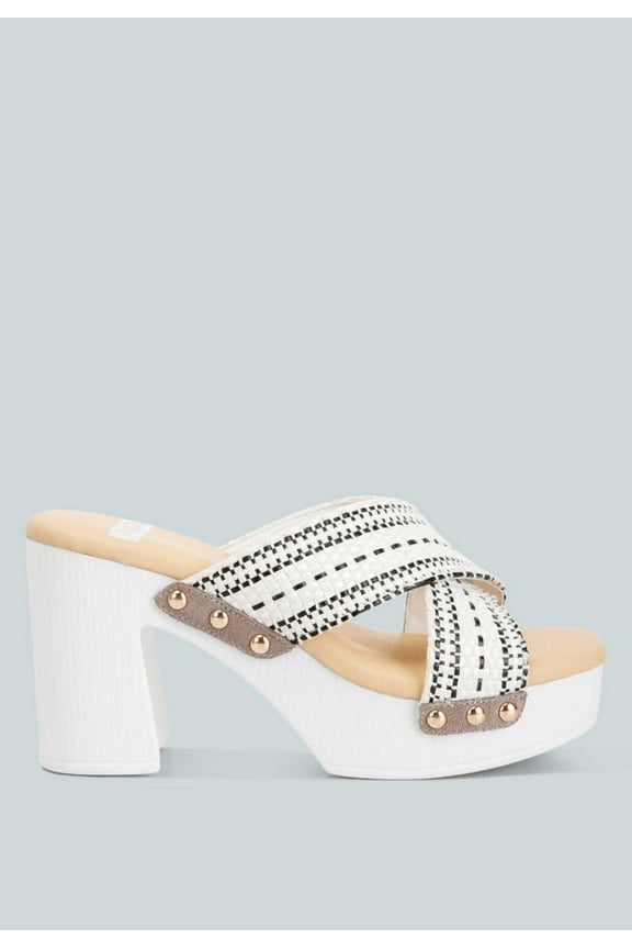 FInley Raffia High Block Heel Clogs In White