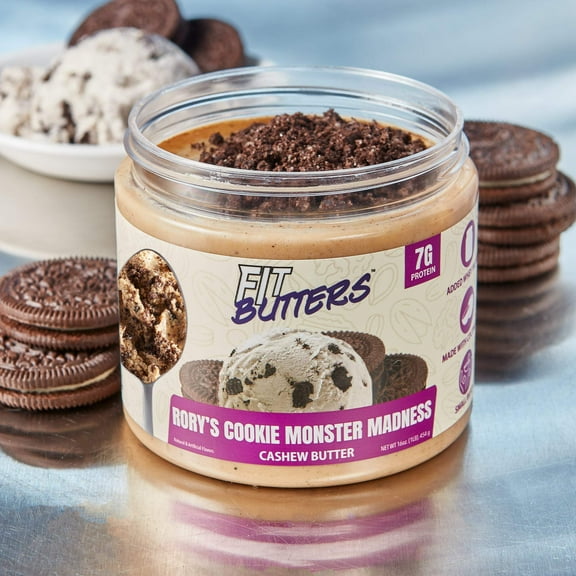 FIt Butters Rory's Cookie Monster Madness (Cookies & Cream Cashew Butter)