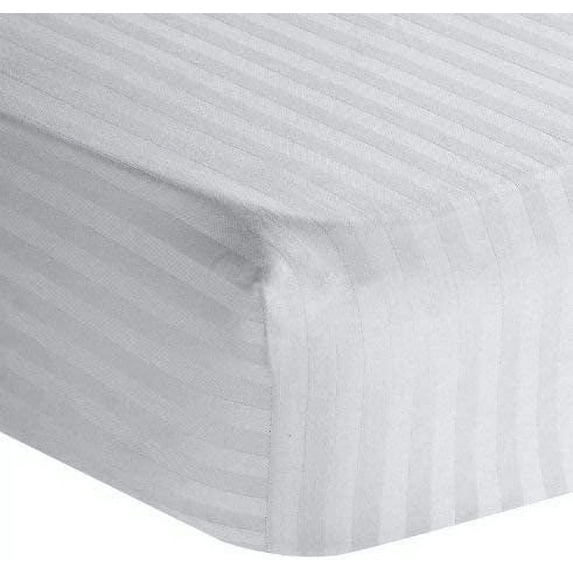 FItted Hospital Bed Sheet Set 3 Piece, 100% Egyptian Cotton Sheets for Home & Hospitals, 400TC Hotel Quality Bed Sheets 12" Deep Pocket - White Stripe, Standard Size (36" x 80")